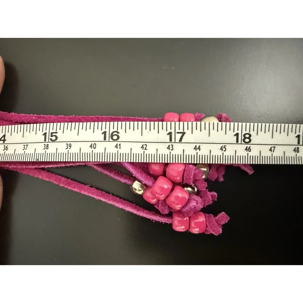 Vintage Charmant Belt Long tussles Pink, Bright Velvet With Metal Beads Western